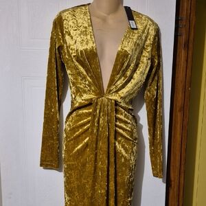 Gold Velvet Plunge Maxi Dress